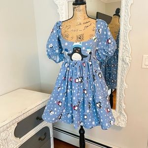 SALE New York Couture Handmade Penguins Cottagecore Puff Sleeve Dress